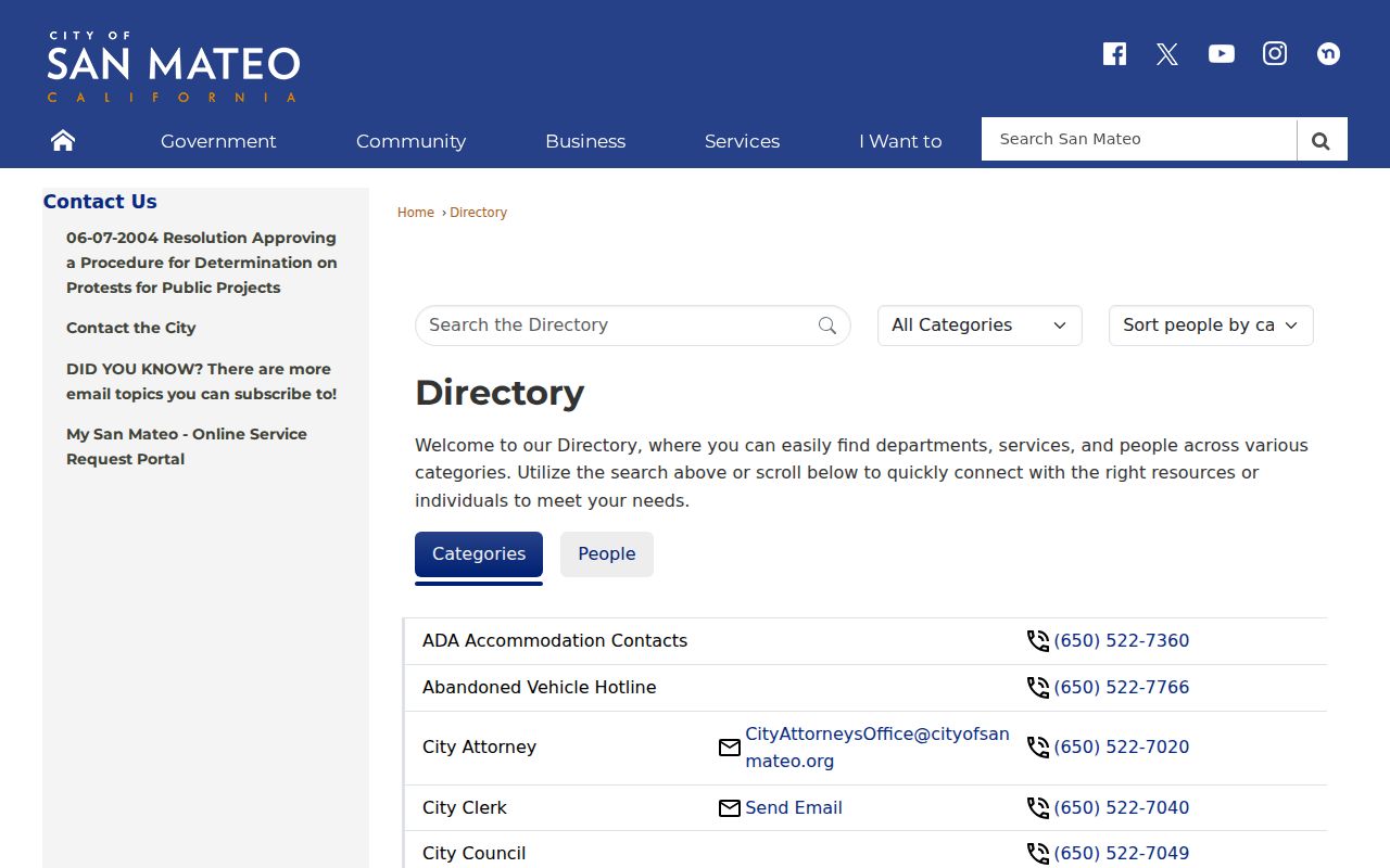 San Mateo County people directories city staff listing