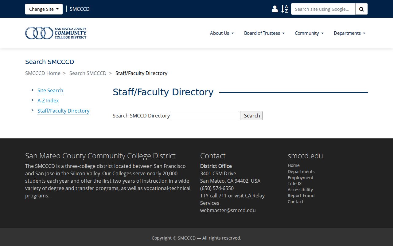 San Mateo County people directories community college district