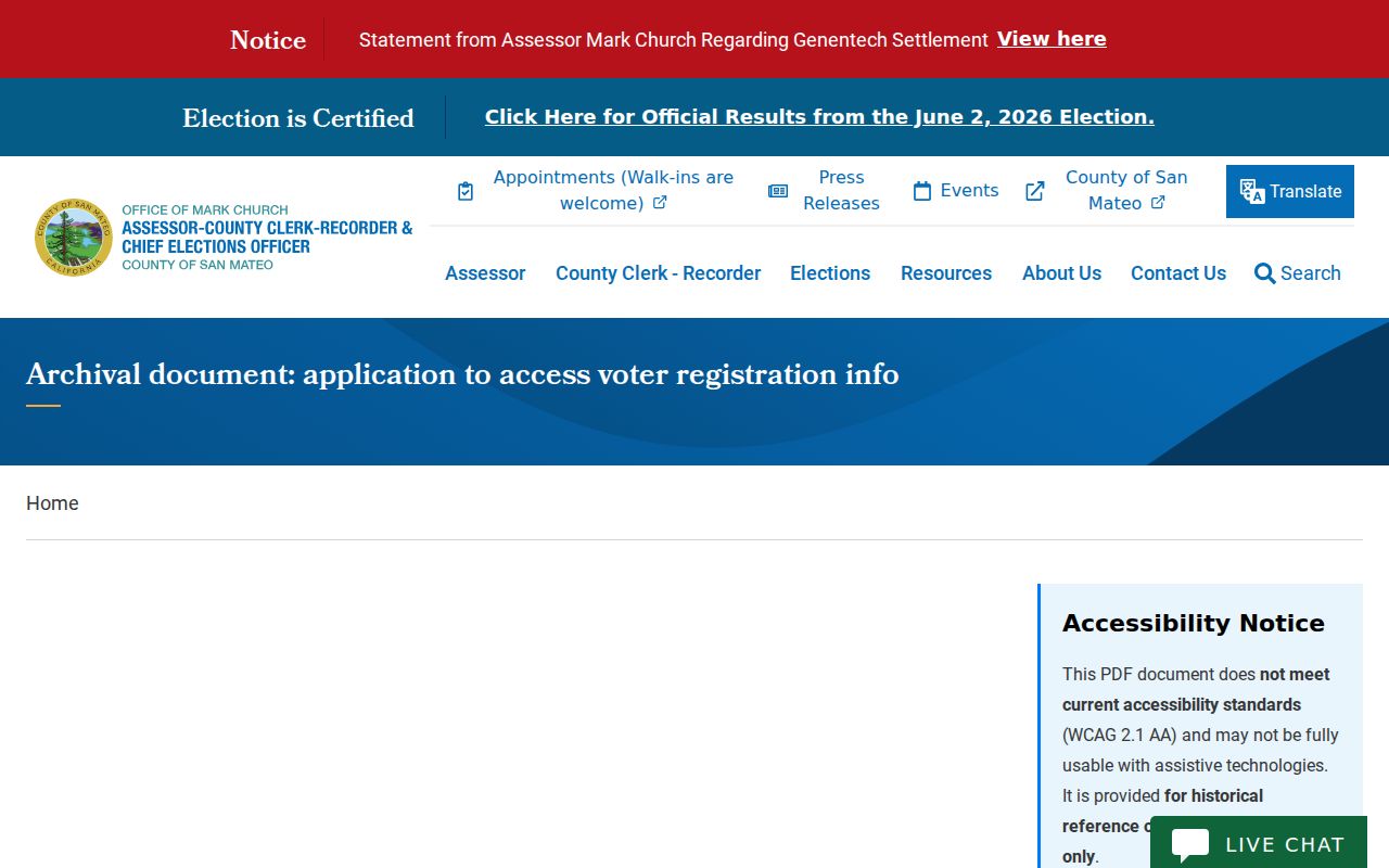 San Mateo County voter registration data application